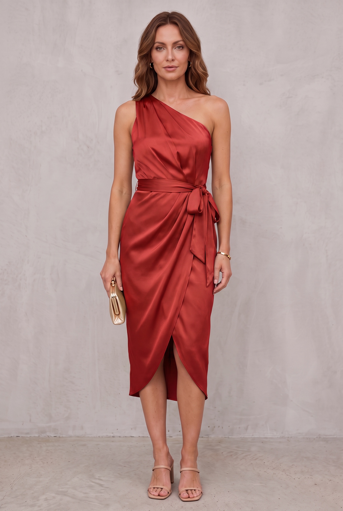 Christabel Ushham | Sage Satin One Shoulder Cocktail Dress For Women