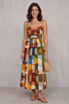 Yarra Glenford | Multicolour Geometric Print Midi Dress For Women