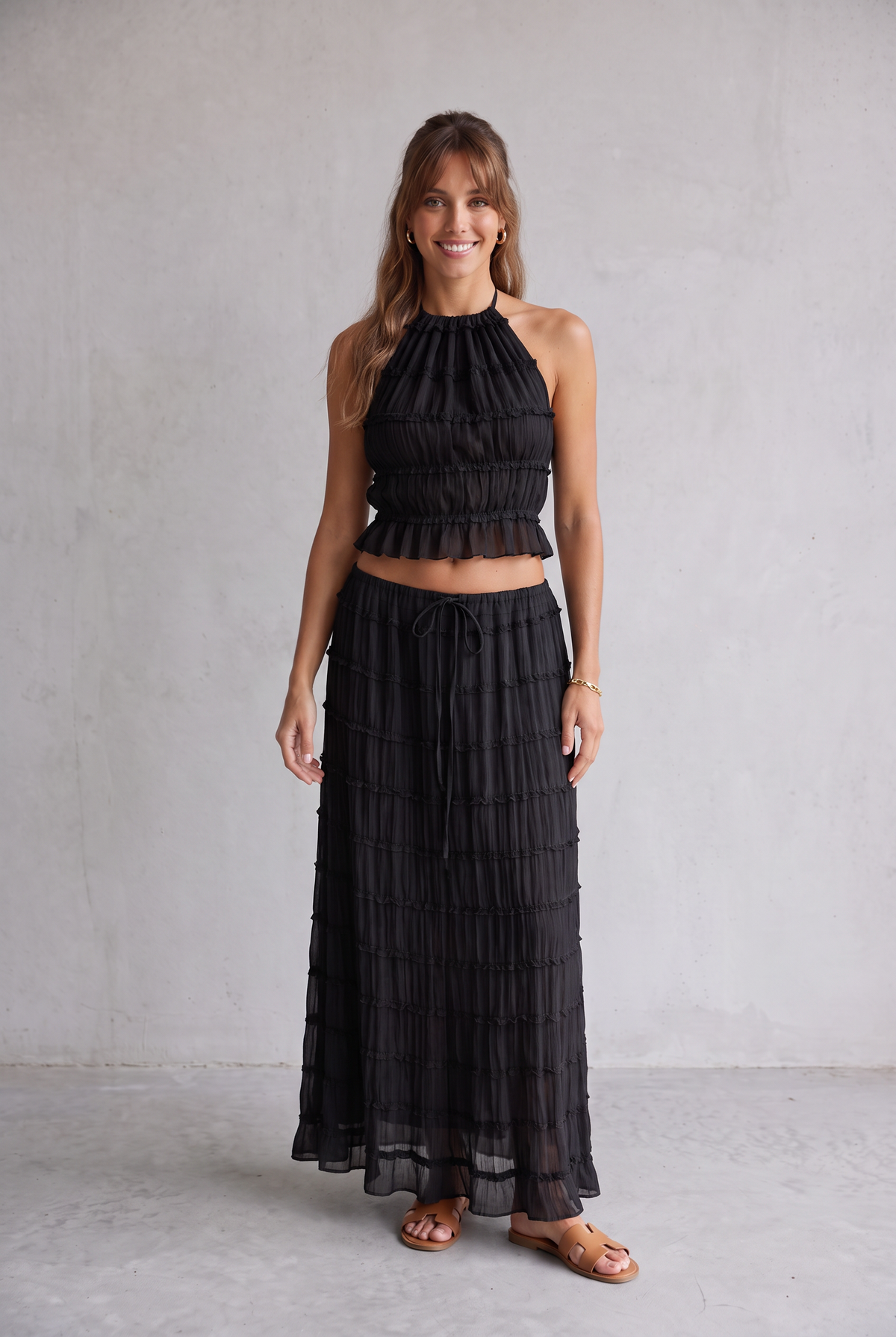 Ruby Collins | Ruffle Crop Top & Maxi Skirt Set For Women