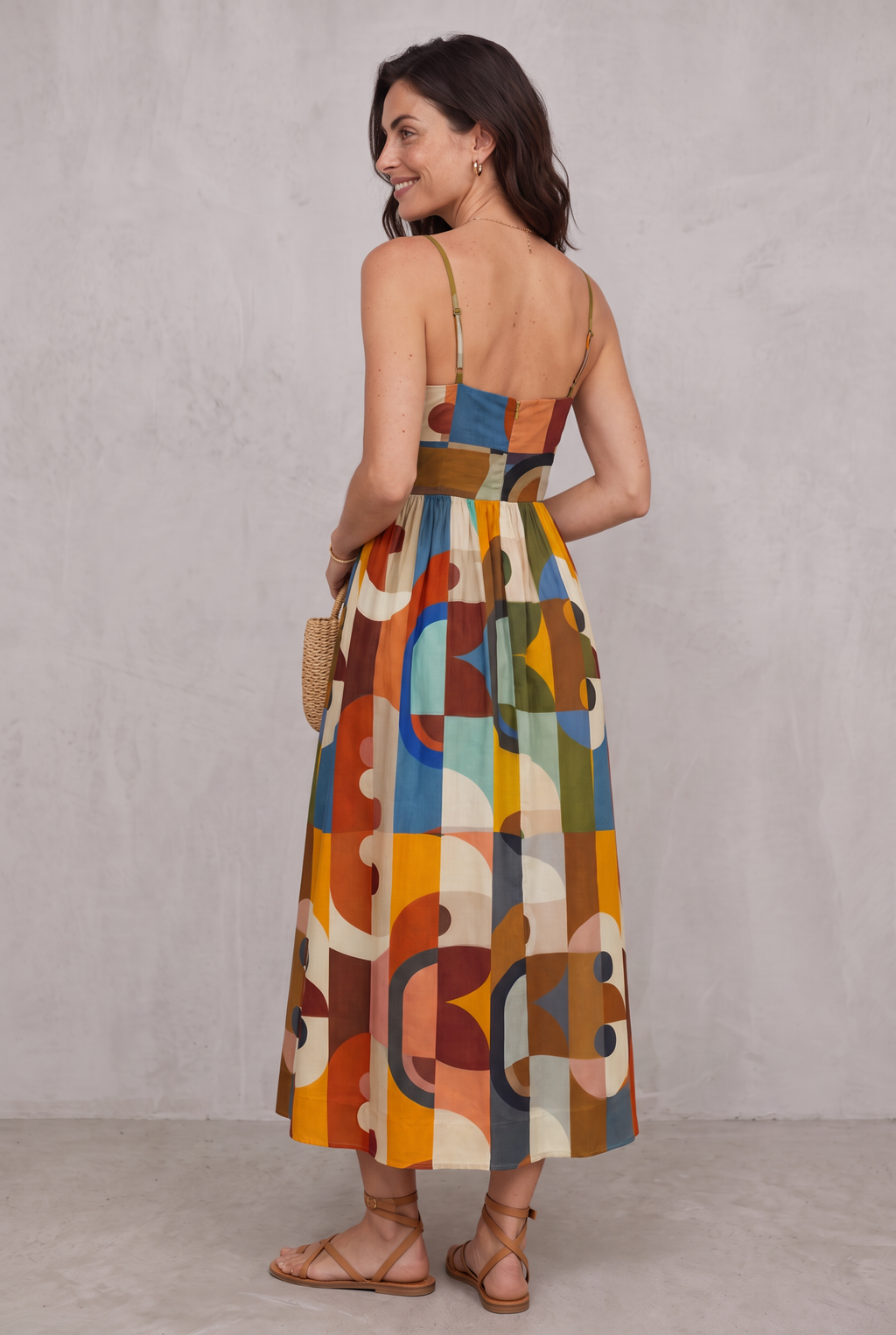 Yarra Glenford | Multicolour Geometric Print Midi Dress For Women