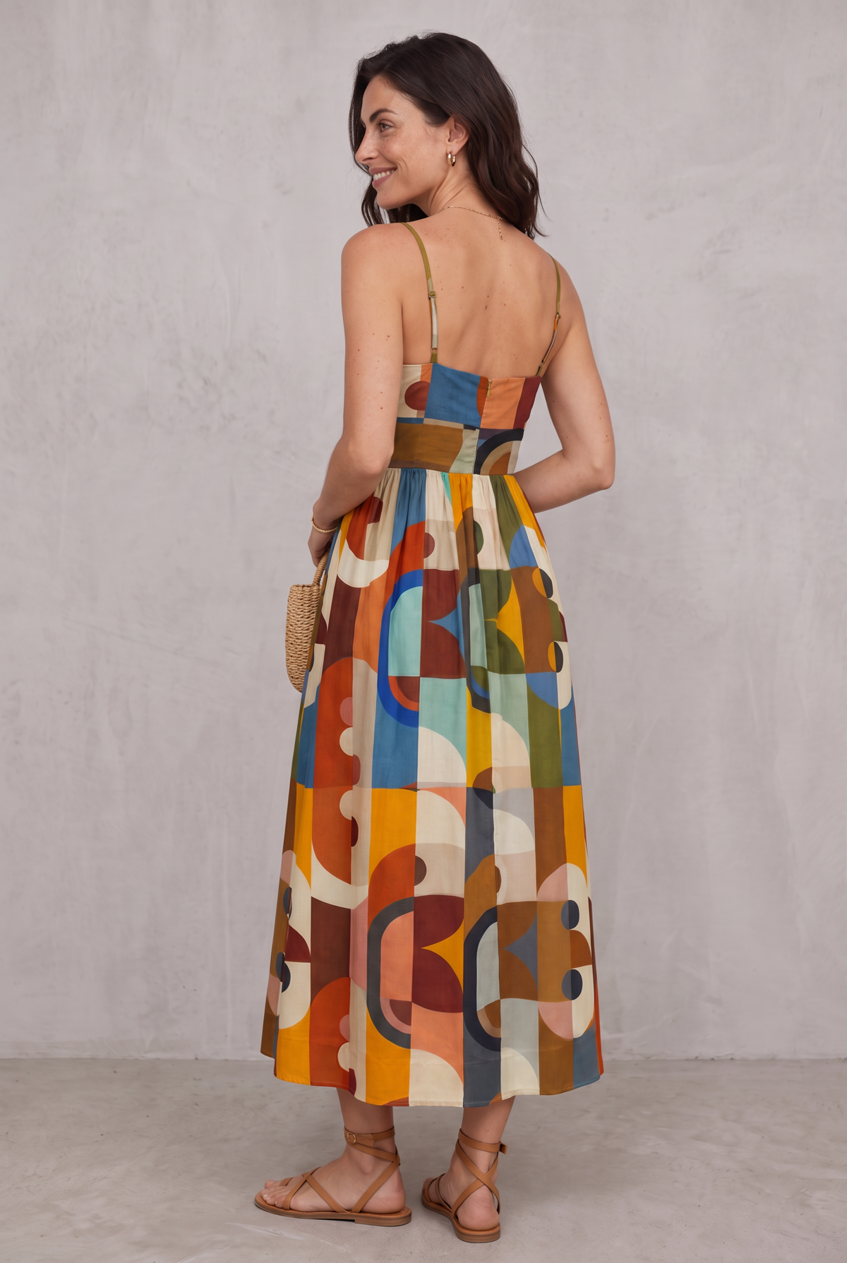 Yarra Glenford | Multicolour Geometric Print Midi Dress For Women