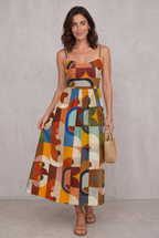 Yarra Glenford | Multicolour Geometric Print Midi Dress For Women
