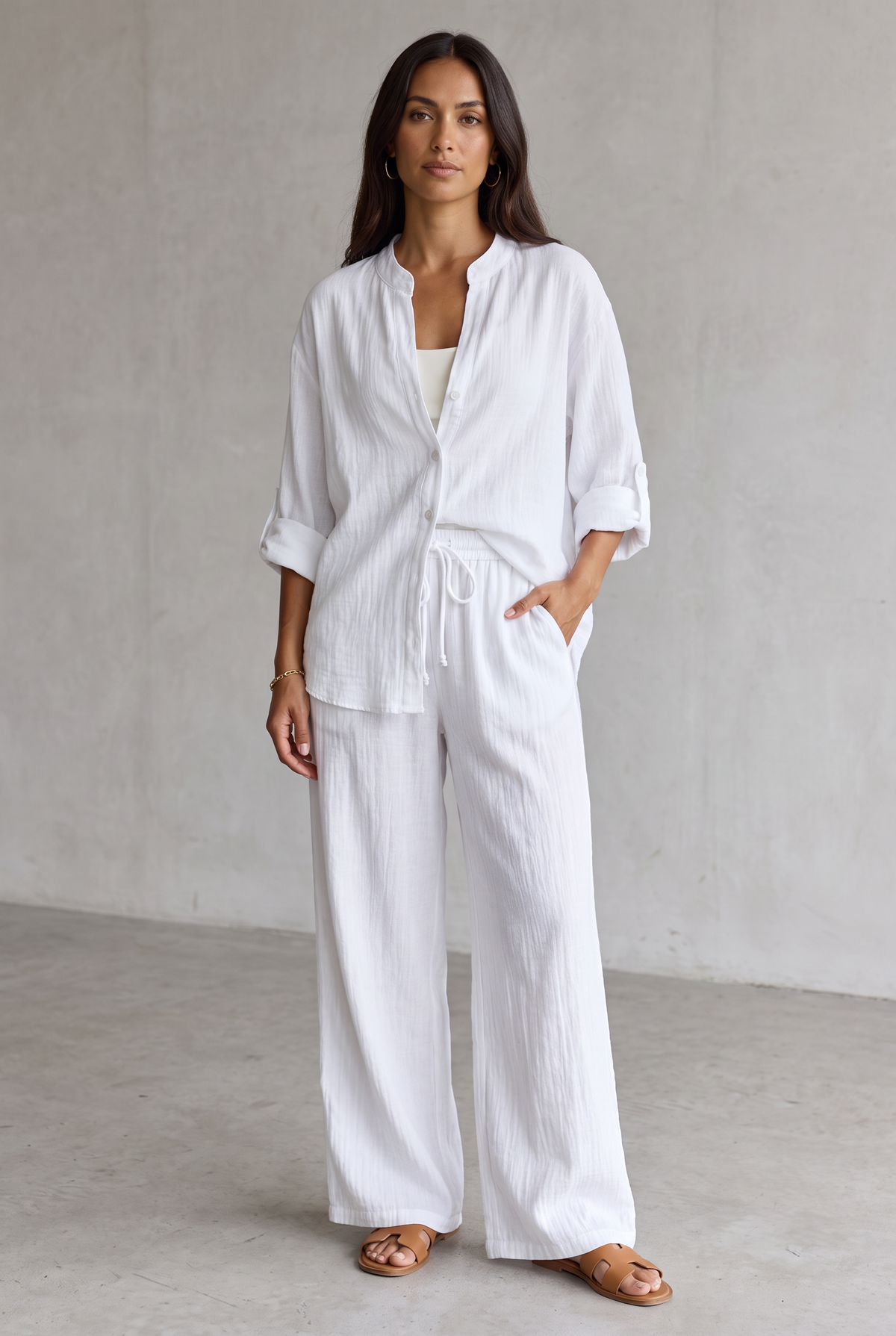 Harriet Campbell | Linen Look Wide Leg Two Piece Set For Women