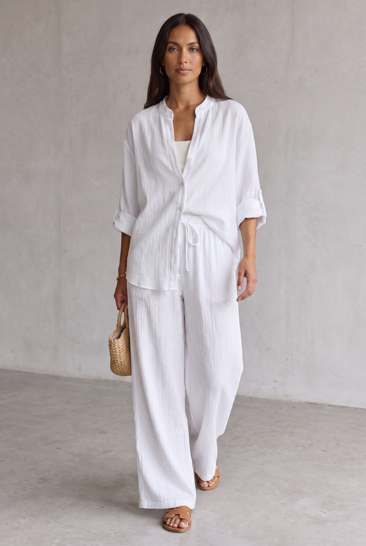 Harriet Campbell | Linen Look Wide Leg Two Piece Set For Women
