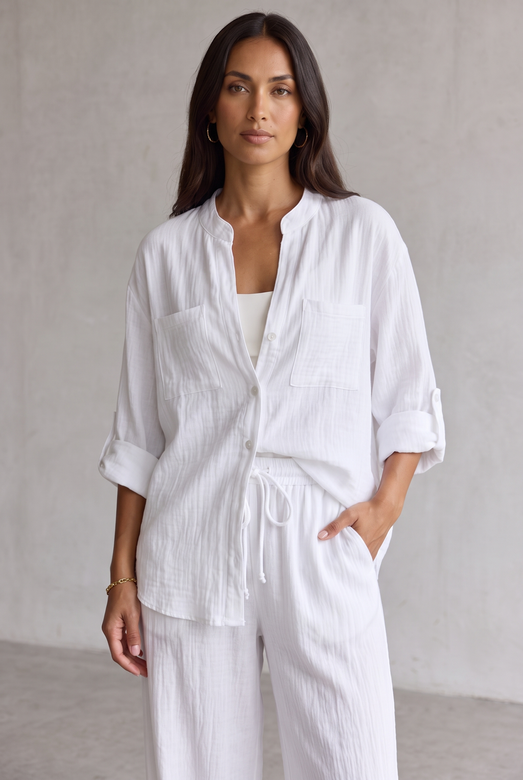Harriet Campbell | Linen Look Wide Leg Two Piece Set For Women