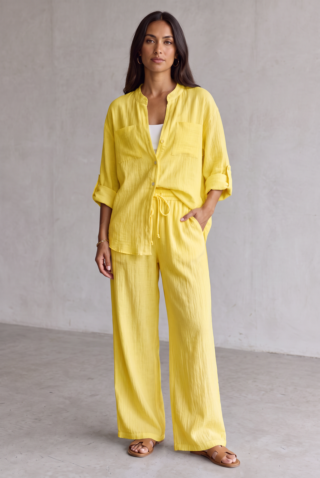 Harriet Campbell | Linen Look Wide Leg Two Piece Set For Women