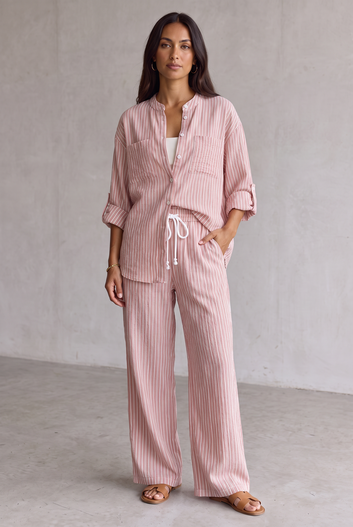 Harriet Campbell | Linen Look Wide Leg Two Piece Set For Women
