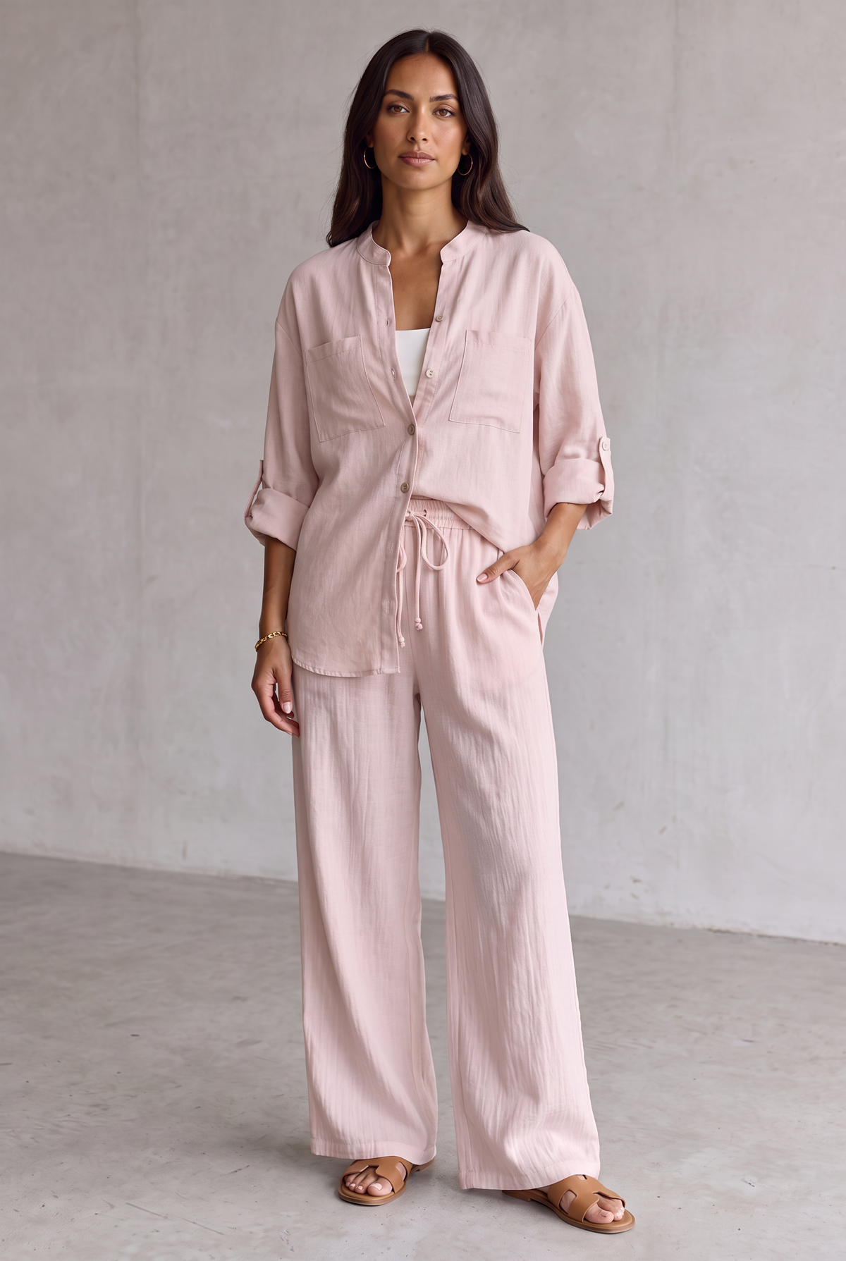 Harriet Campbell | Linen Look Wide Leg Two Piece Set For Women