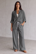Harriet Campbell | Linen Look Wide Leg Two Piece Set For Women