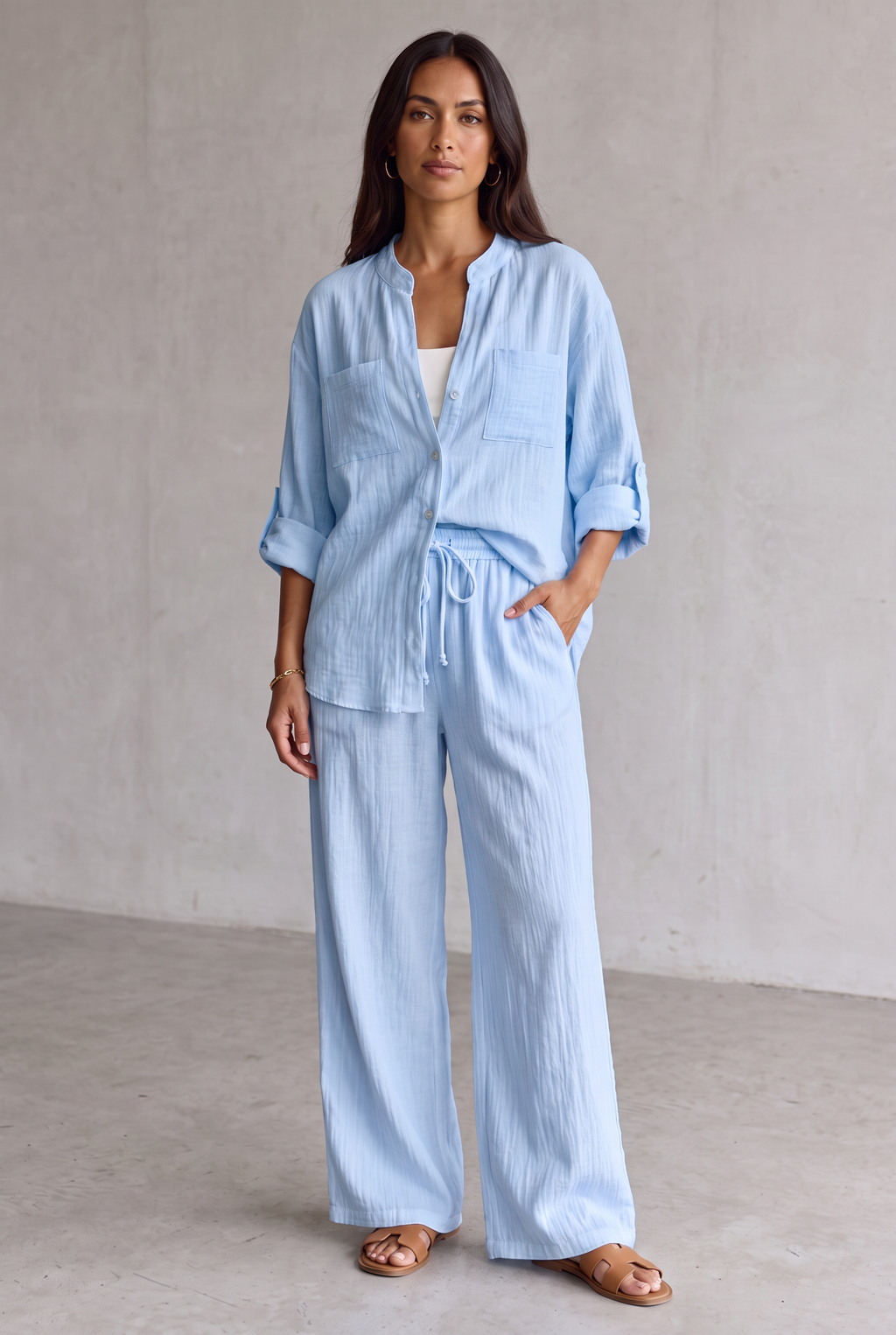 Harriet Campbell | Linen Look Wide Leg Two Piece Set For Women