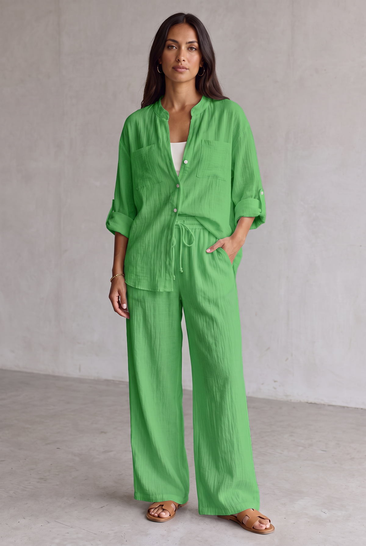 Harriet Campbell | Linen Look Wide Leg Two Piece Set For Women