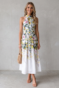 Sienna | Women's Floral Halterneck Midi Cocktail Party Dress