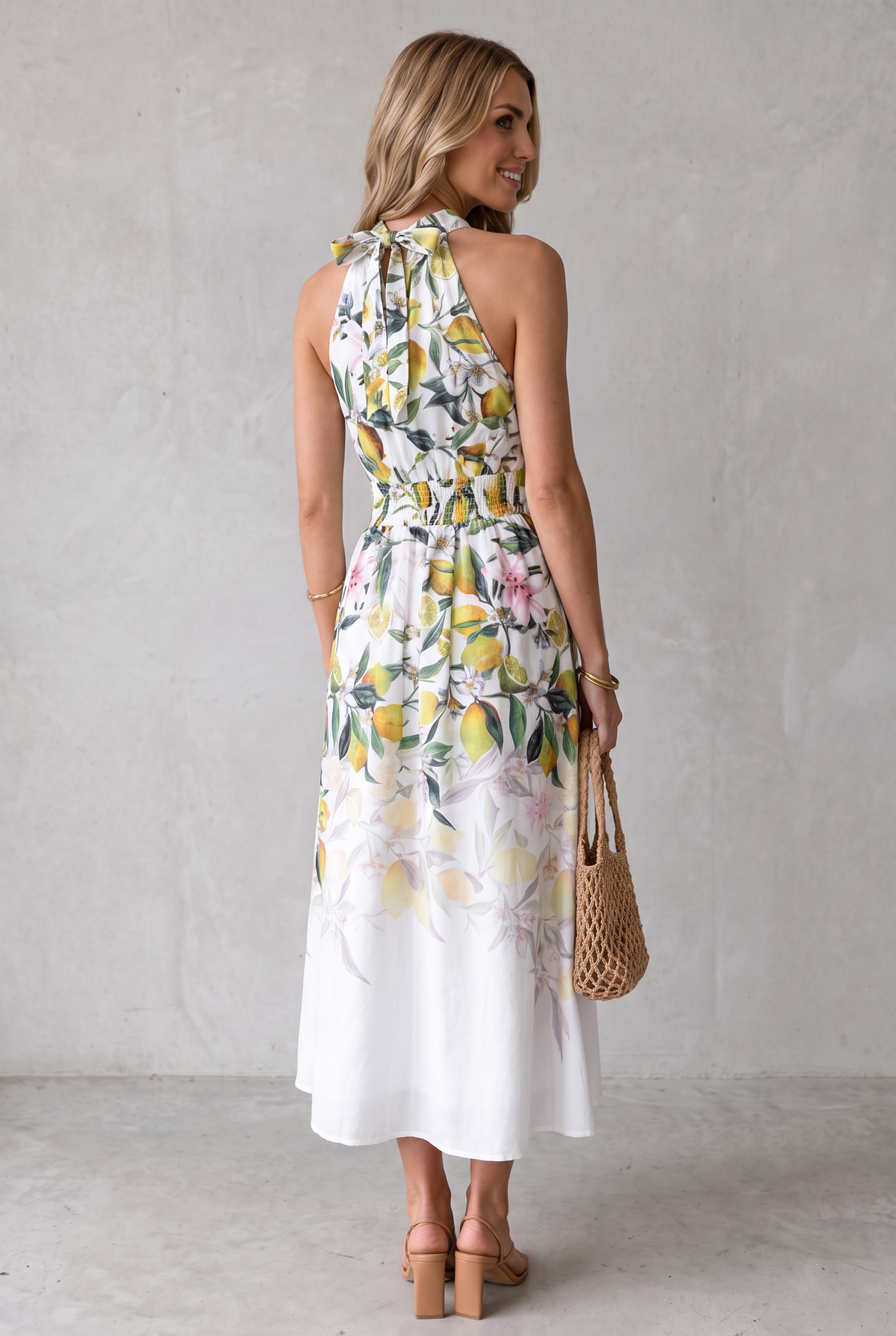 Sienna | Women's Floral Halterneck Midi Cocktail Party Dress