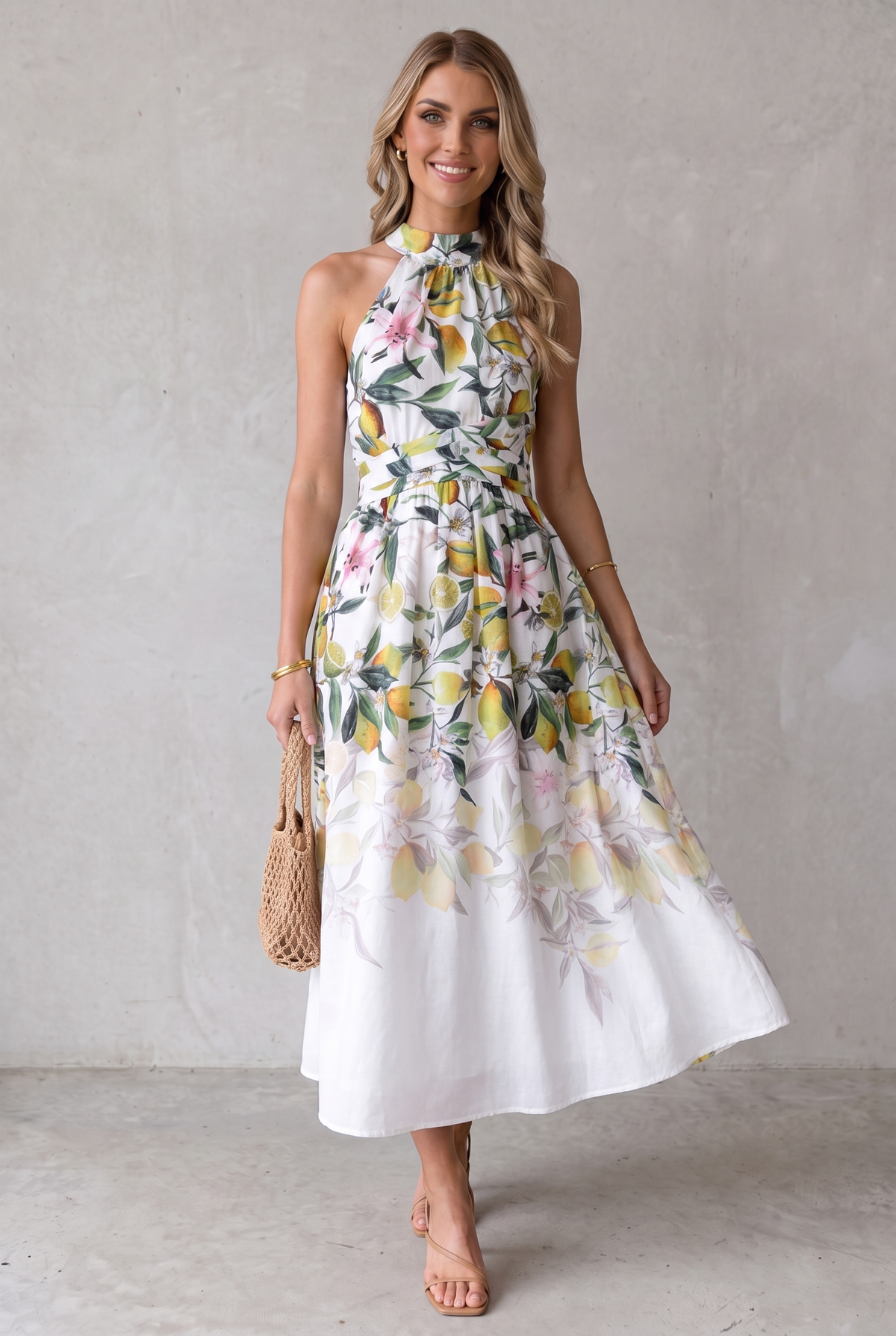Sienna | Women's Floral Halterneck Midi Cocktail Party Dress