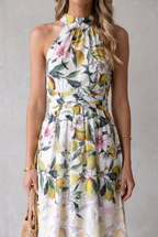 Sienna | Women's Floral Halterneck Midi Cocktail Party Dress