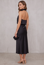 Ava | Women's Satin Halter Neck Cocktail Party Dress Midi Length