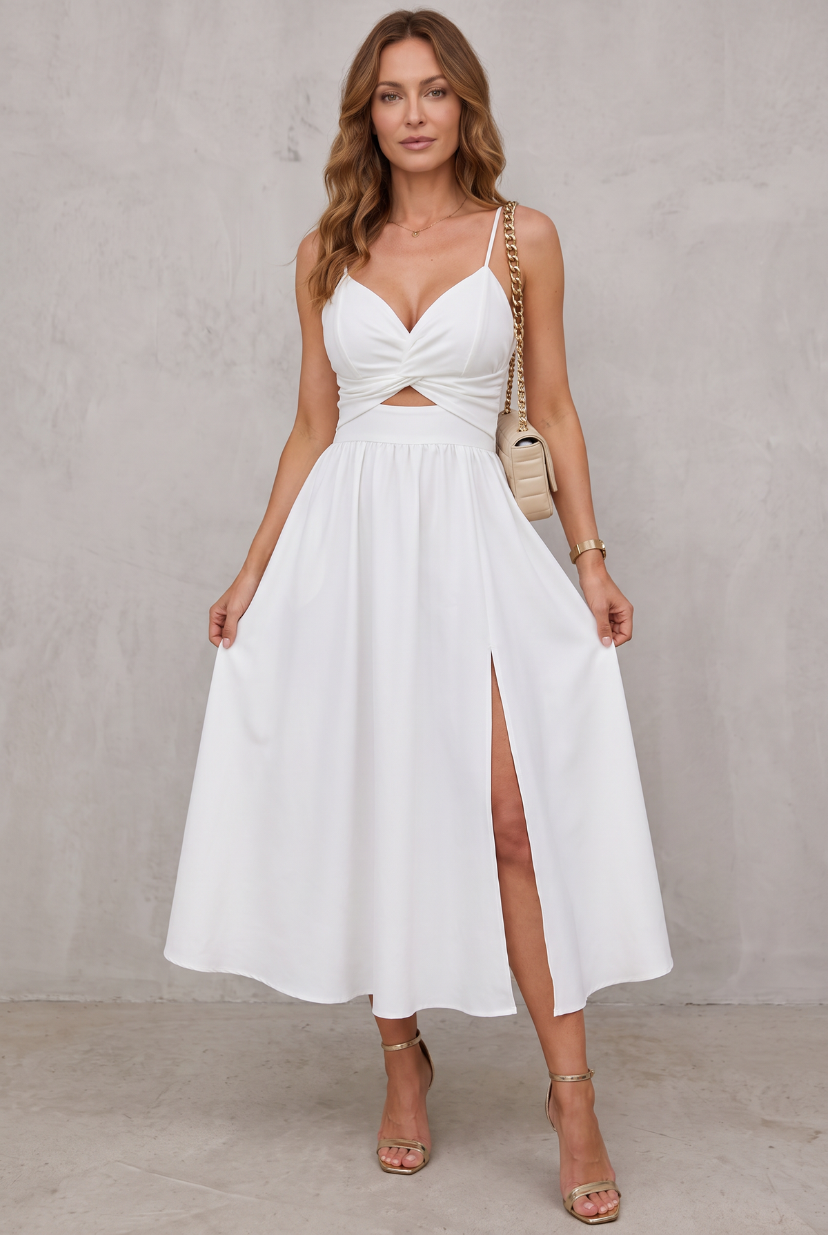 Sienna | Women's High-Slit Cut-Out Cocktail Party Dress V-Neck Midi