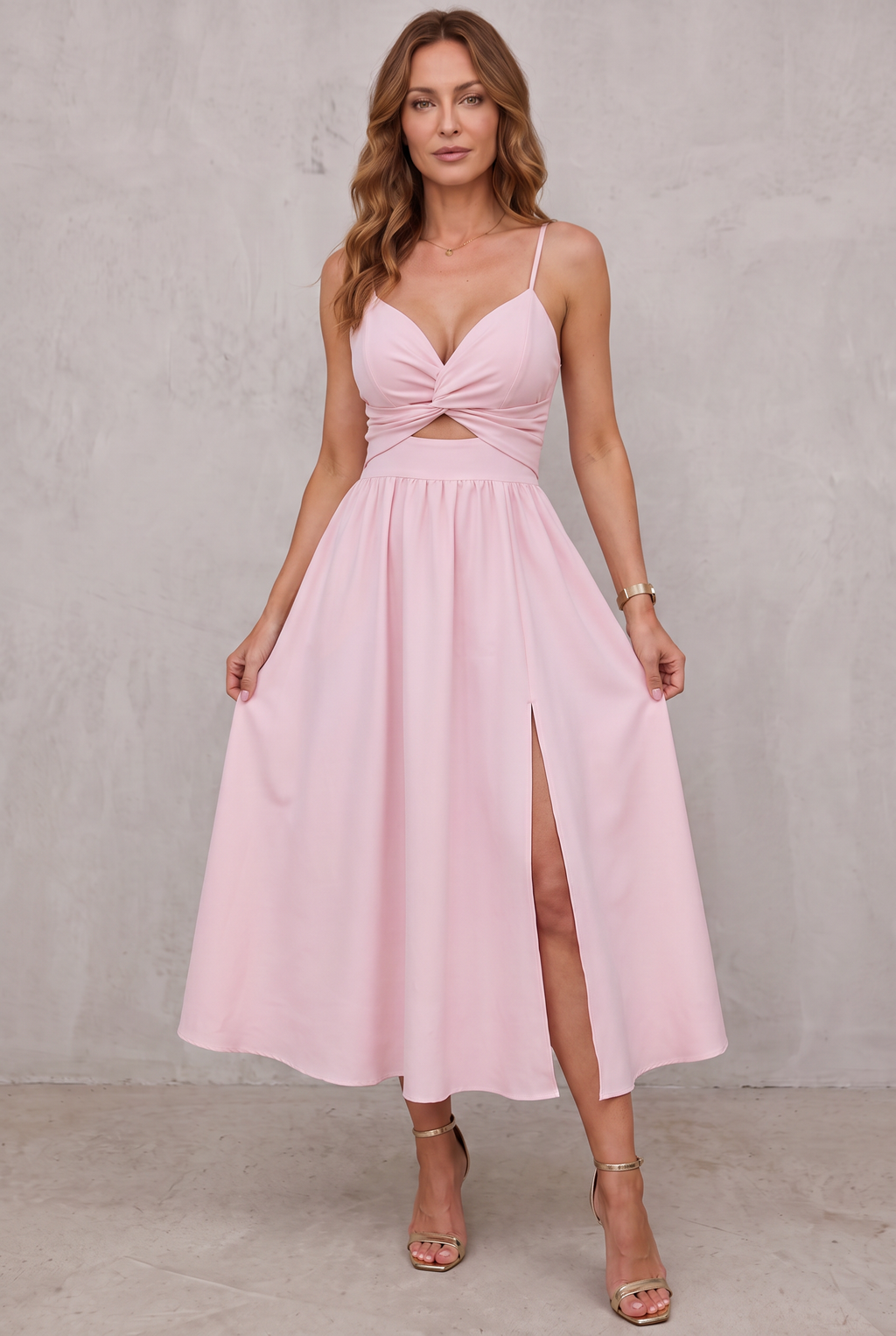 Sienna | Women's High-Slit Cut-Out Cocktail Party Dress V-Neck Midi