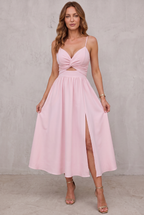 Sienna | Women's High-Slit Cut-Out Cocktail Party Dress V-Neck Midi