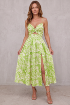 Sienna | Women's High-Slit Cut-Out Cocktail Party Dress V-Neck Midi