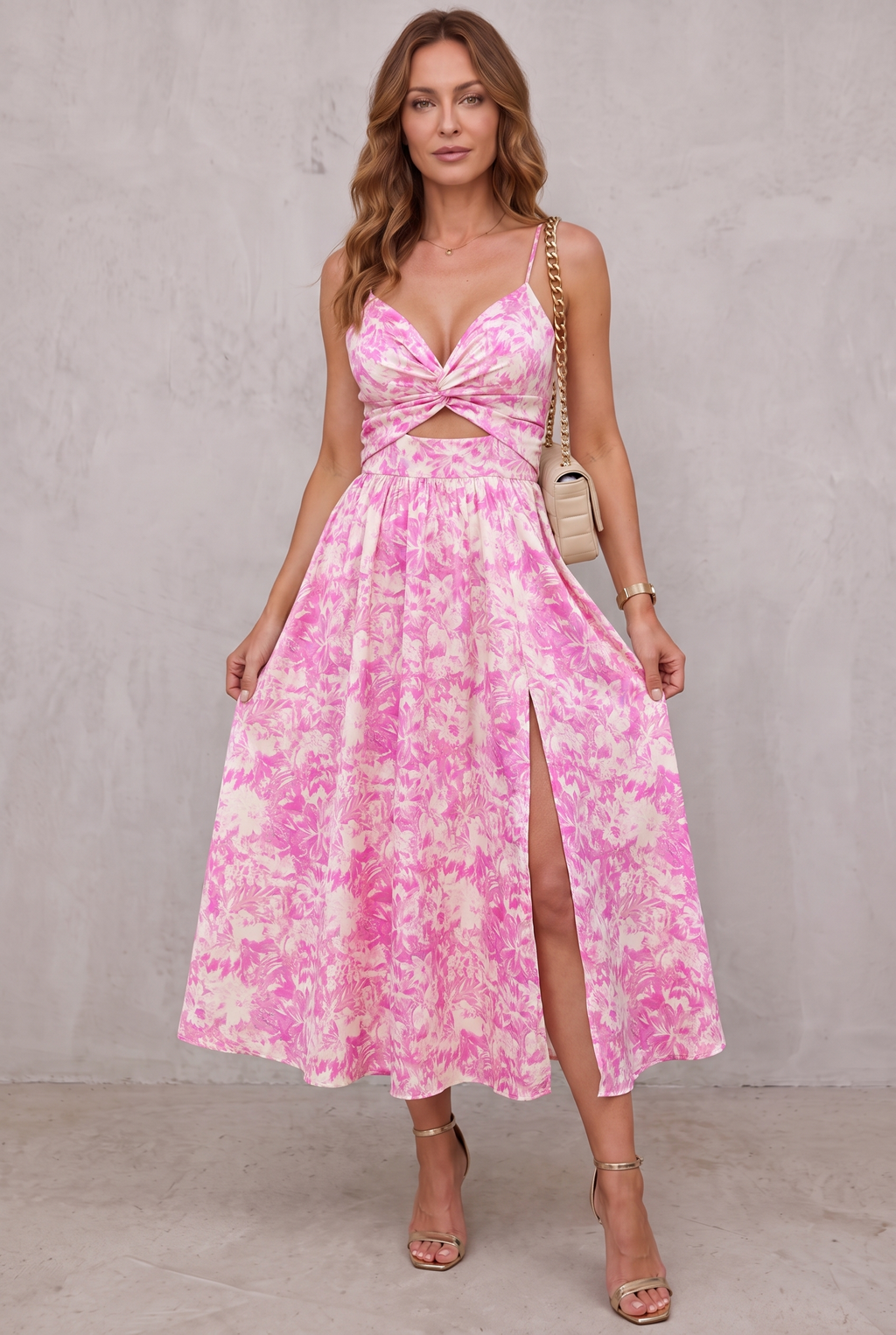 Sienna | Women's High-Slit Cut-Out Cocktail Party Dress V-Neck Midi