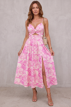 Sienna | Women's High-Slit Cut-Out Cocktail Party Dress V-Neck Midi