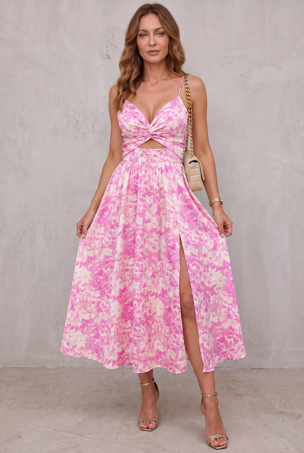 Sienna | Women's High-Slit Cut-Out Cocktail Party Dress V-Neck Midi